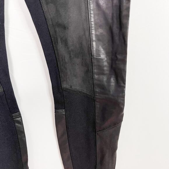 Anthropologie Black Faux Suede Leather Patched Skinny Leg Pants 28 Zip Ankle - Picture 7 of 13